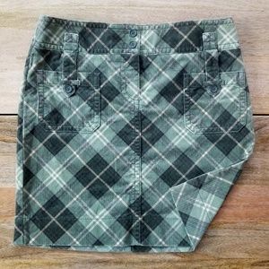 LOFT Green Plaid Cordoruy Skirt